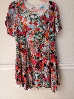 She + Sky Floral Dress Bright Botanical Open Back Boho Fairy Garden Whimsigoth M